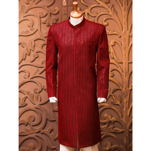 Self Embroidered Sherwani w/ Sequence Work for Groom