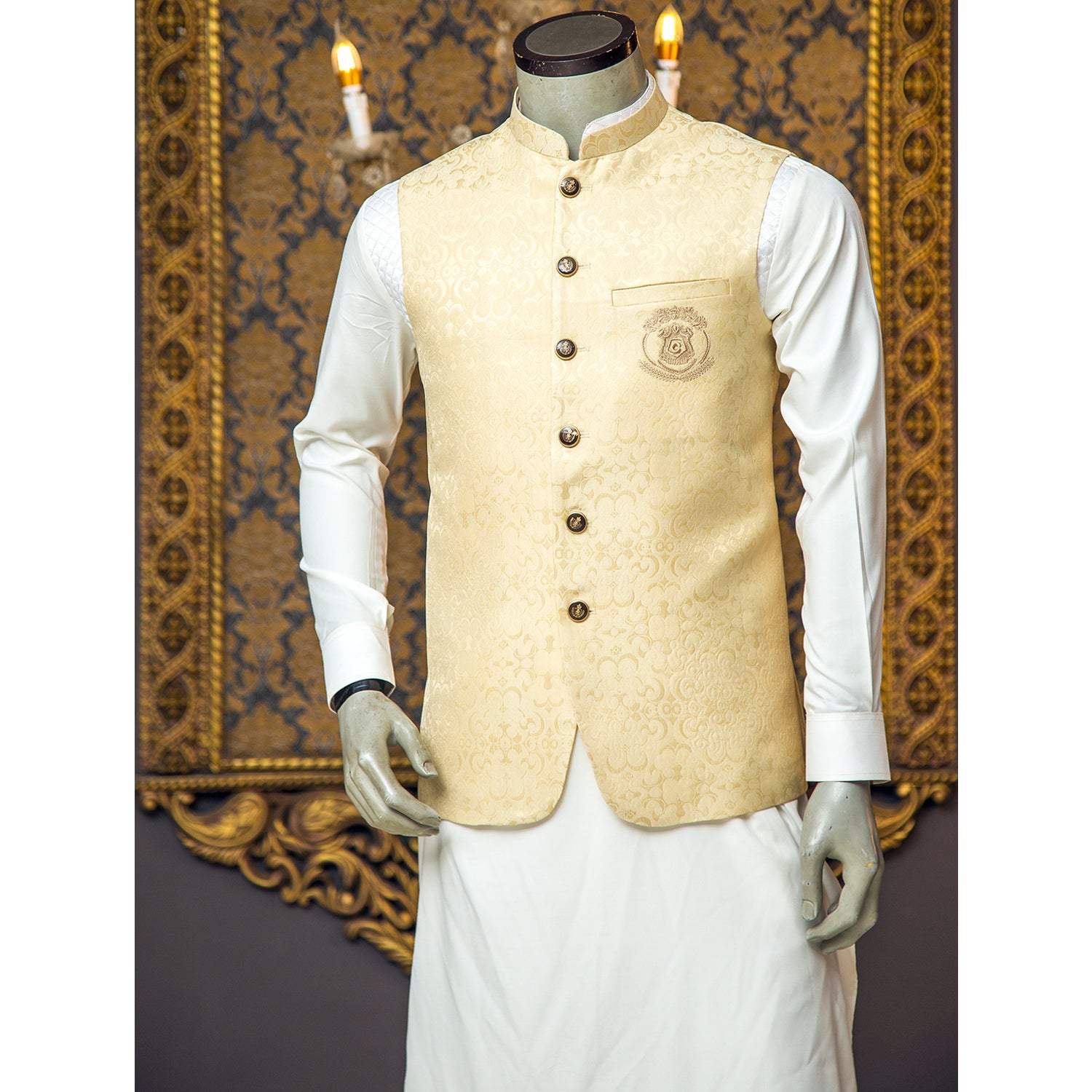 Jamawar Waistcoat w/ Resham-work Motive