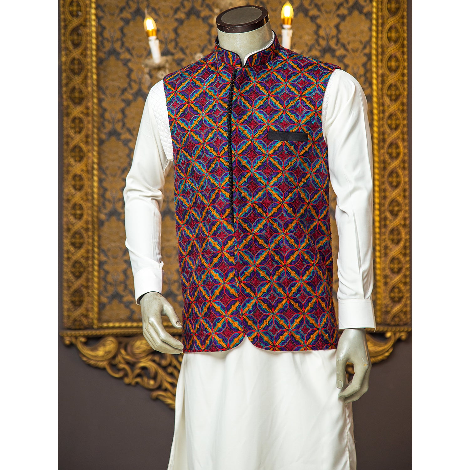 Fully Colorful Embroidered Waistcoat