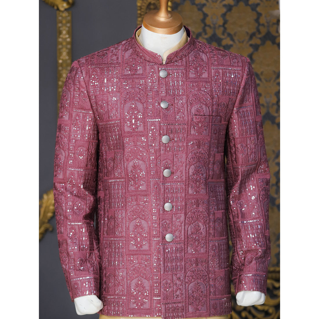 Soft Raw Silk Prince Coat w/ Glitter Sequence for Men