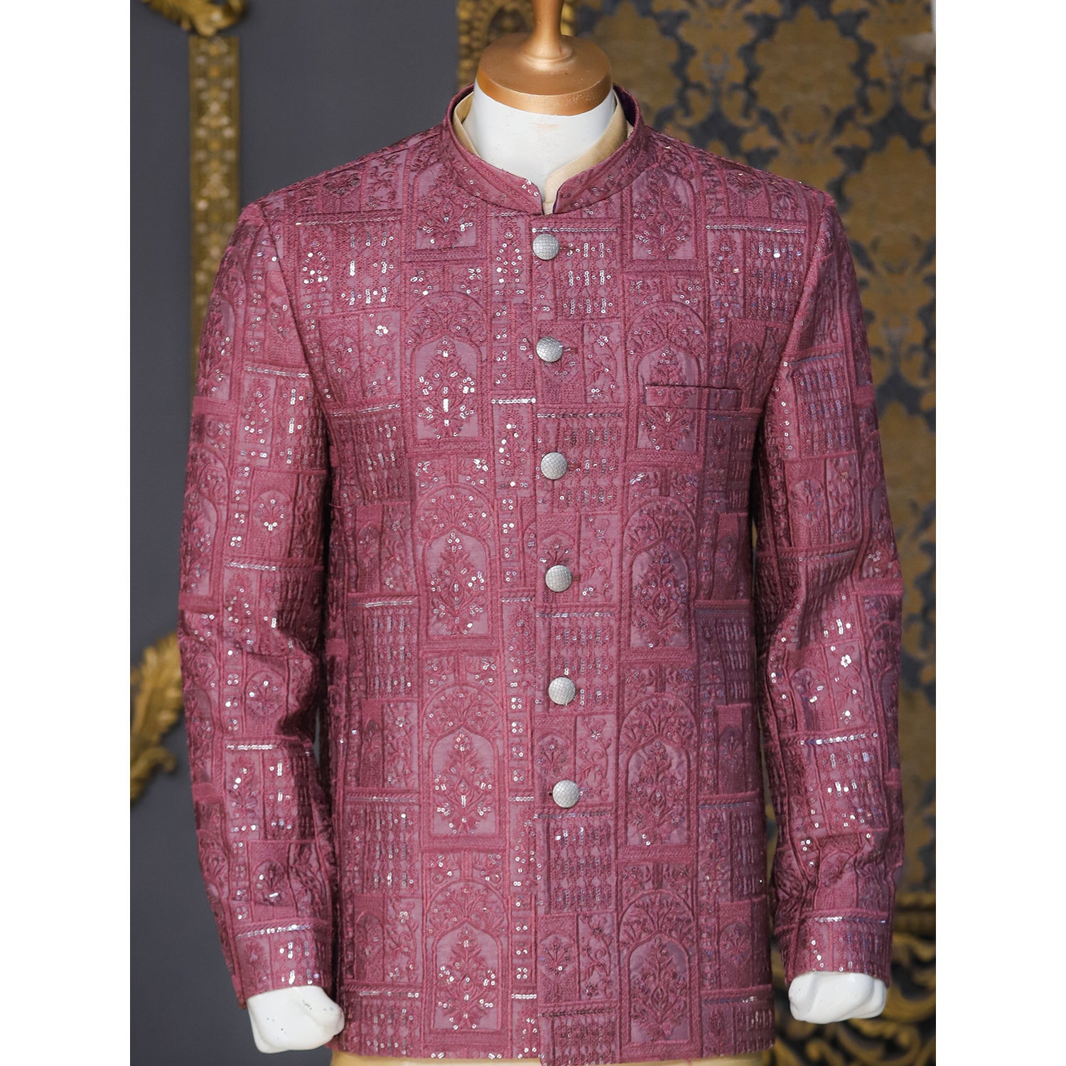 Soft Raw Silk Prince Coat w/ Glitter Sequence for Men
