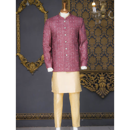 Soft Raw Silk Prince Coat w/ Glitter Sequence for Men