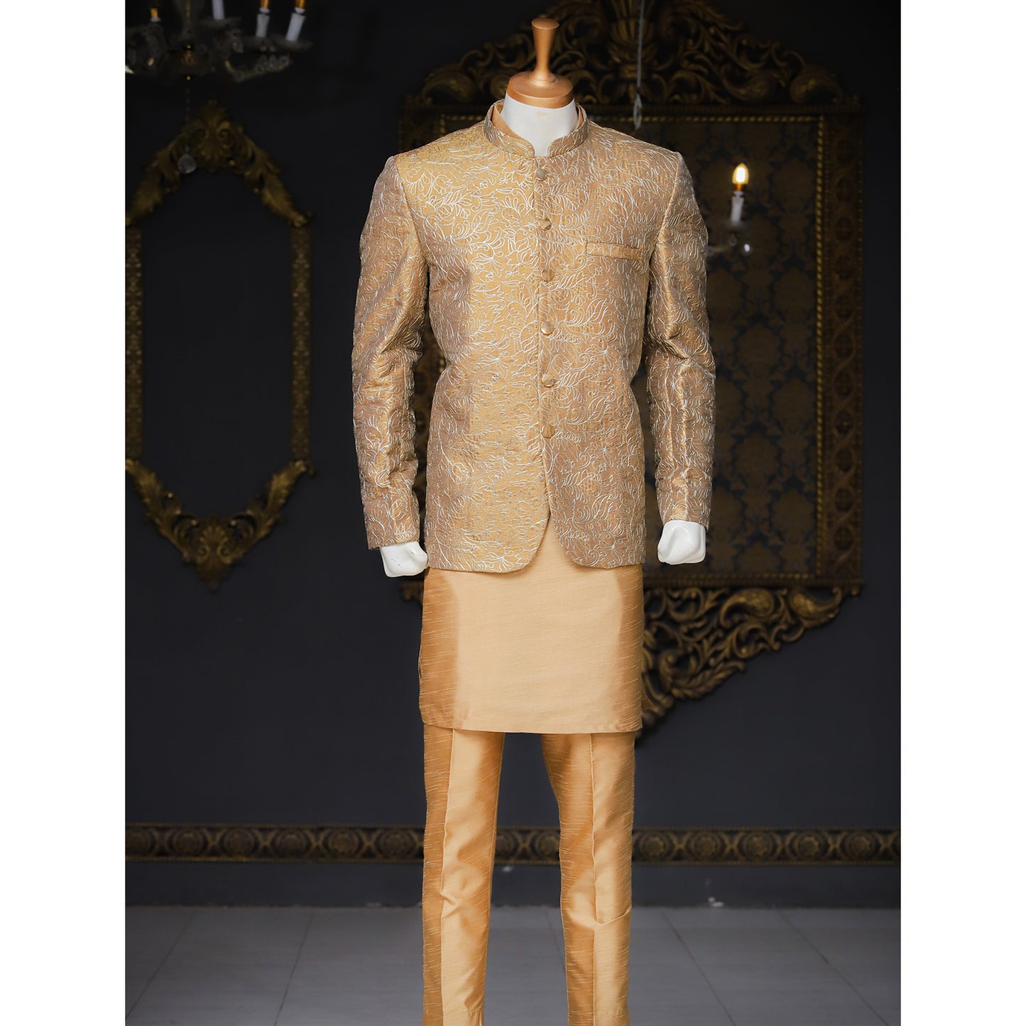 Qatan Raw Silk Prince Coat w/ Tilla Embroidery for Men