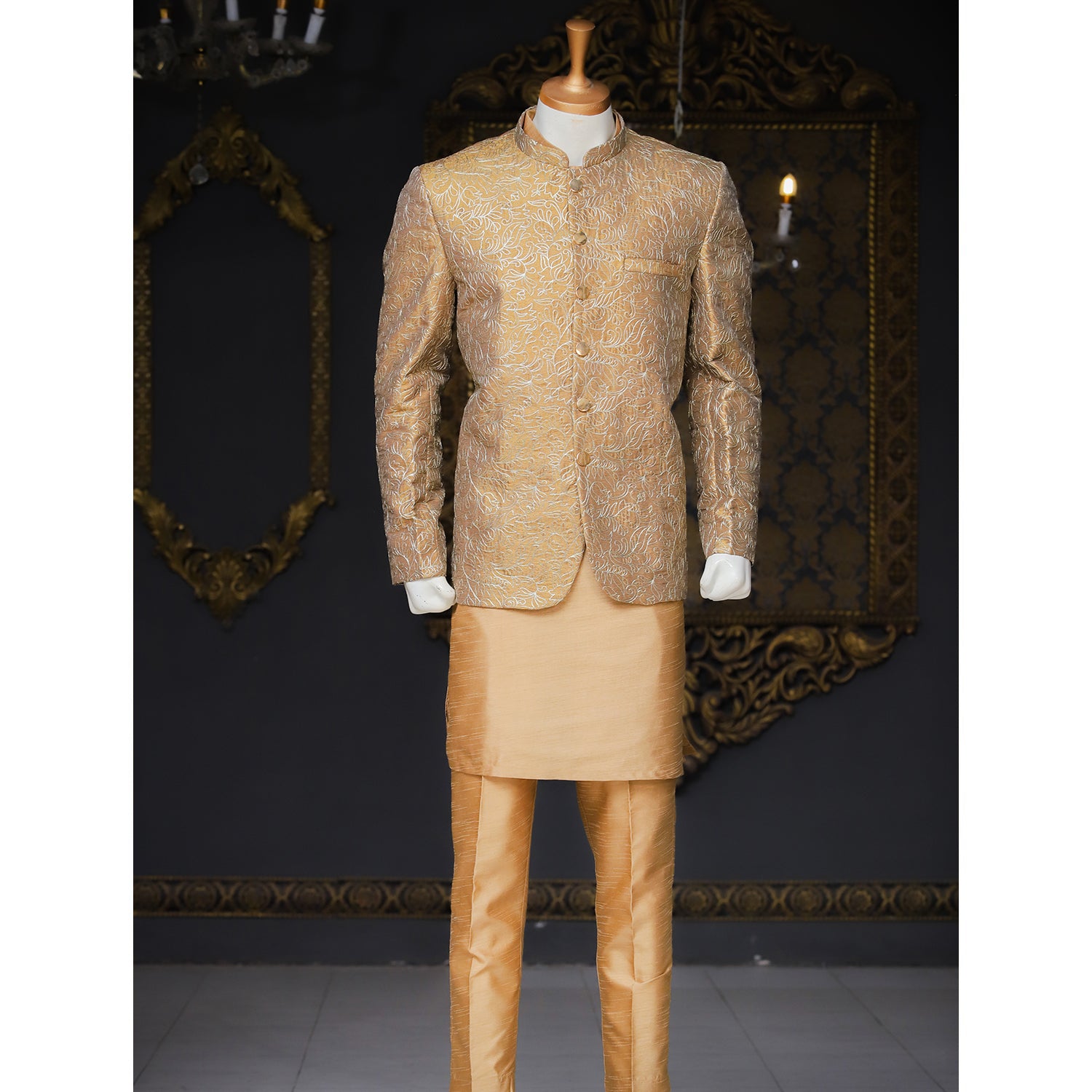 Qatan Raw Silk Prince Coat w/ Tilla Embroidery for Men