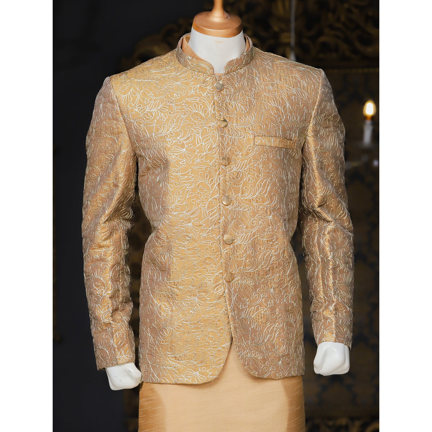 Qatan Raw Silk Prince Coat w/ Tilla Embroidery for Men