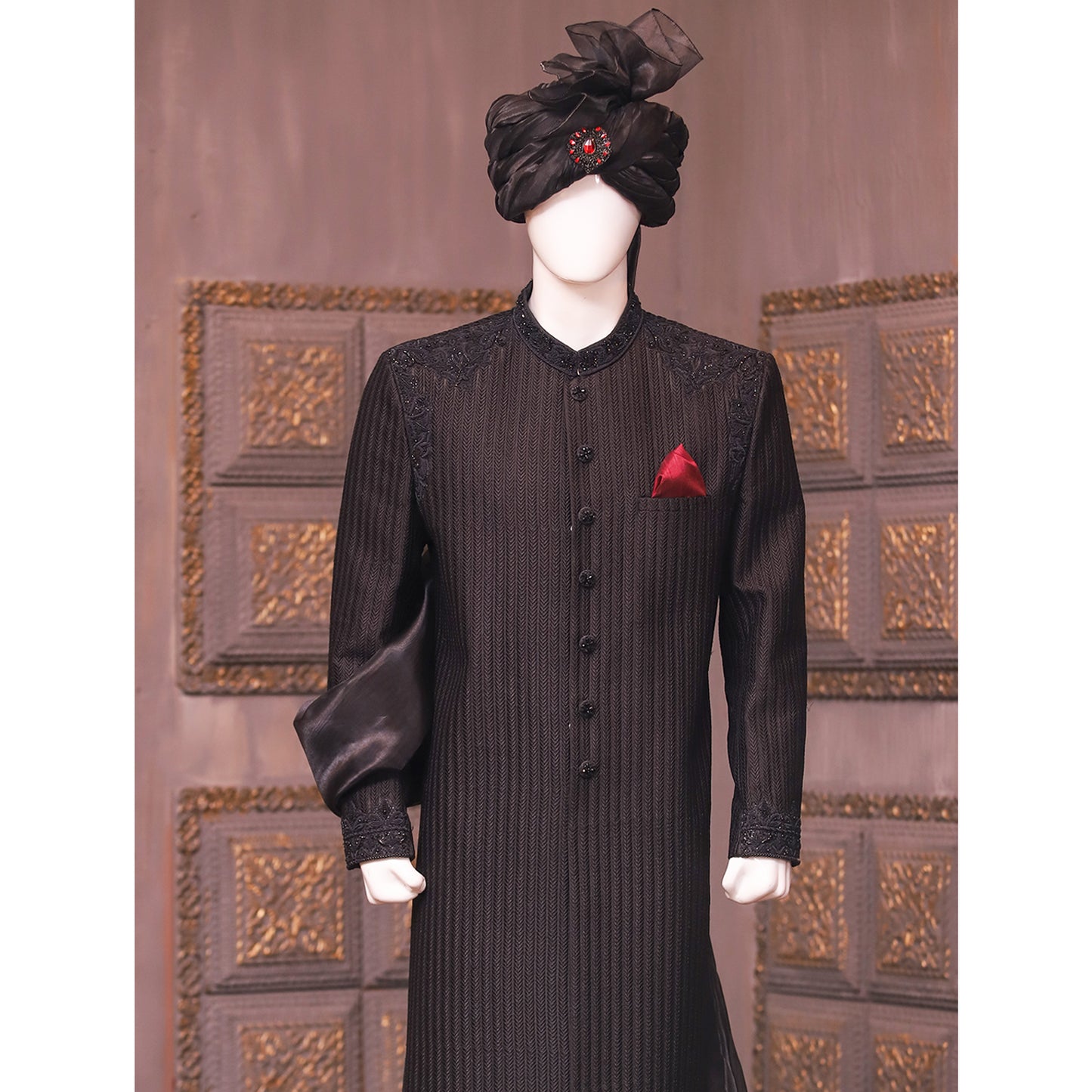 Self Resham Embroidered Sherwani for Groom