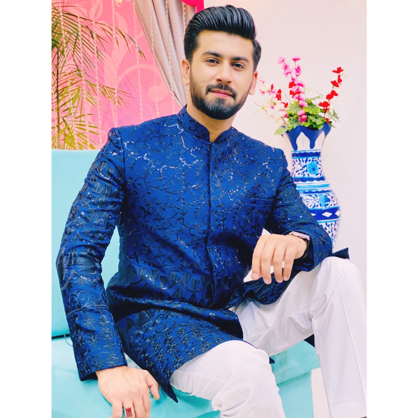 Short Sherwani with Embroidery