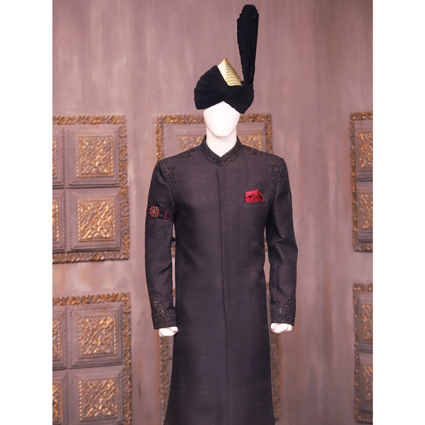 Self Embossed Jamawar Sherwani for Groom