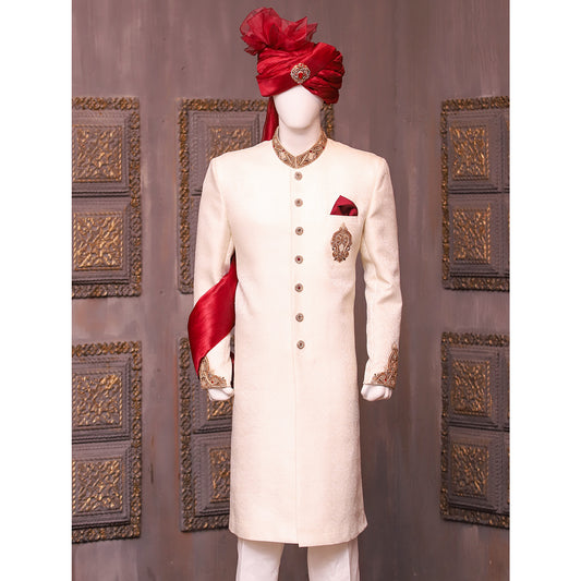 Self Jamawar Sherwani with Front Motive