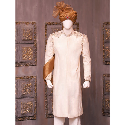 Self Embossed Jamawar Sherwani for Groom