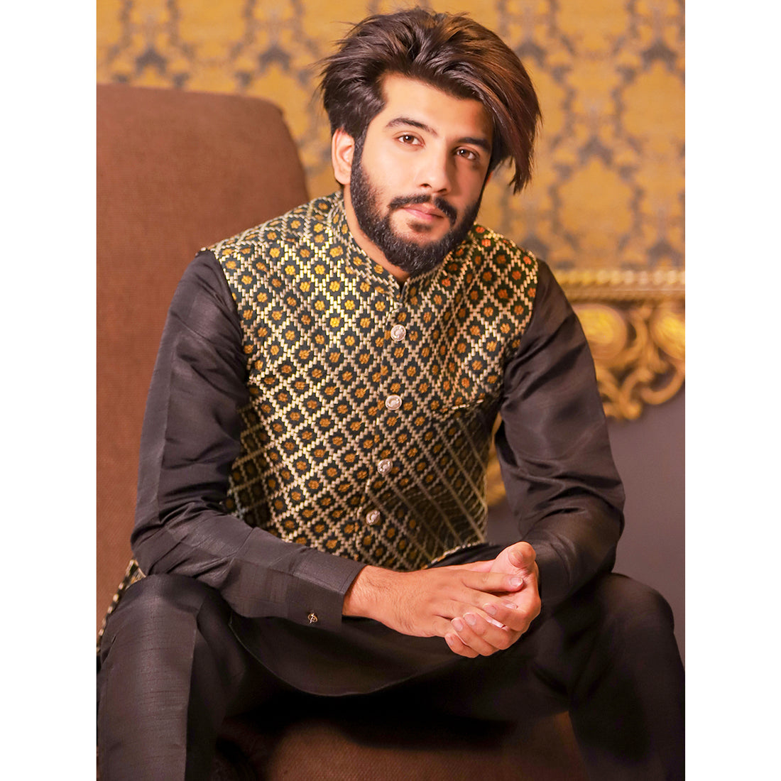Embroidered Fabric Party-wear Waistcoat for Men
