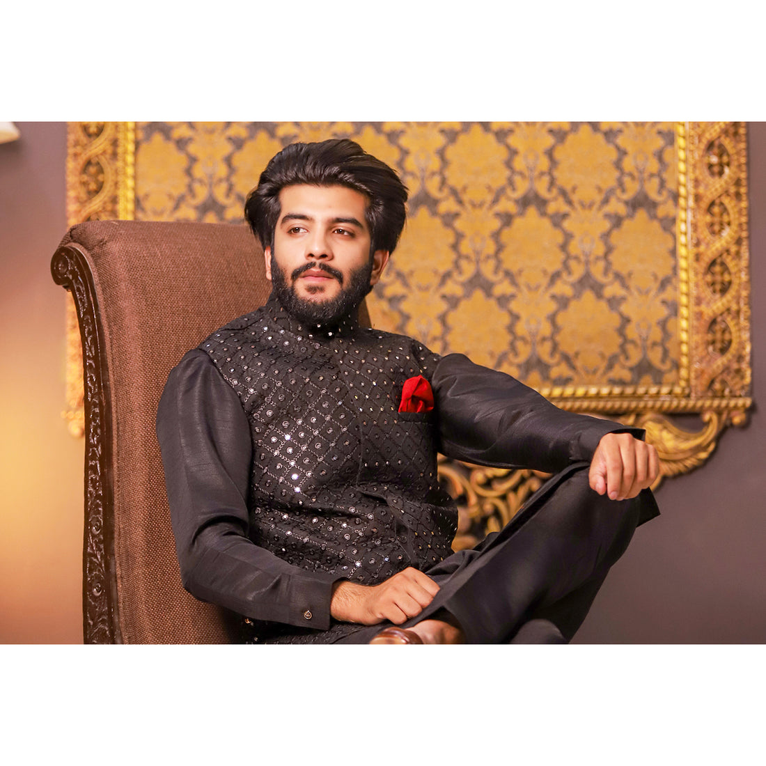 Embroidered Fabric Mirror Waistcoat for Men