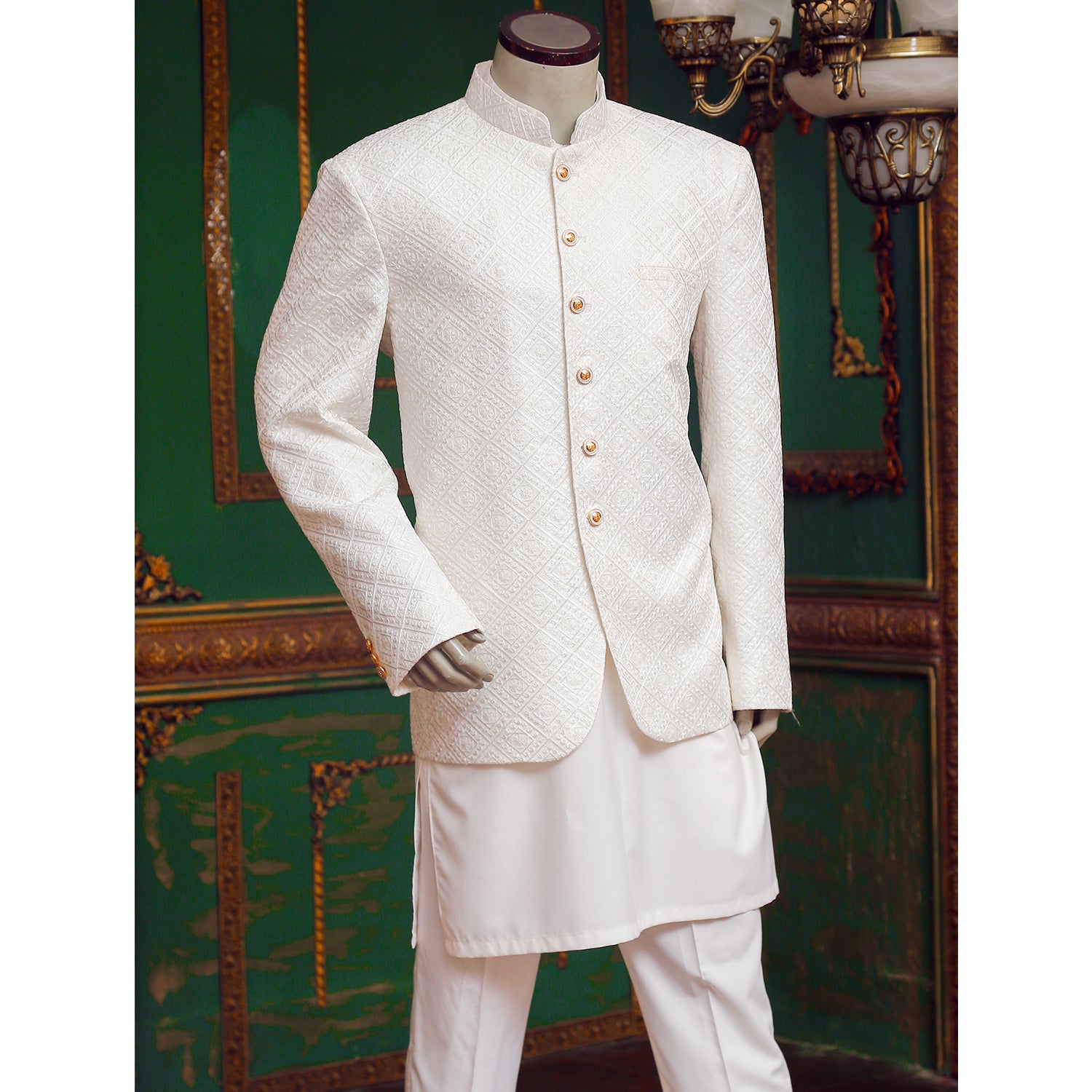 Self Embroidered Prince Coat for Men