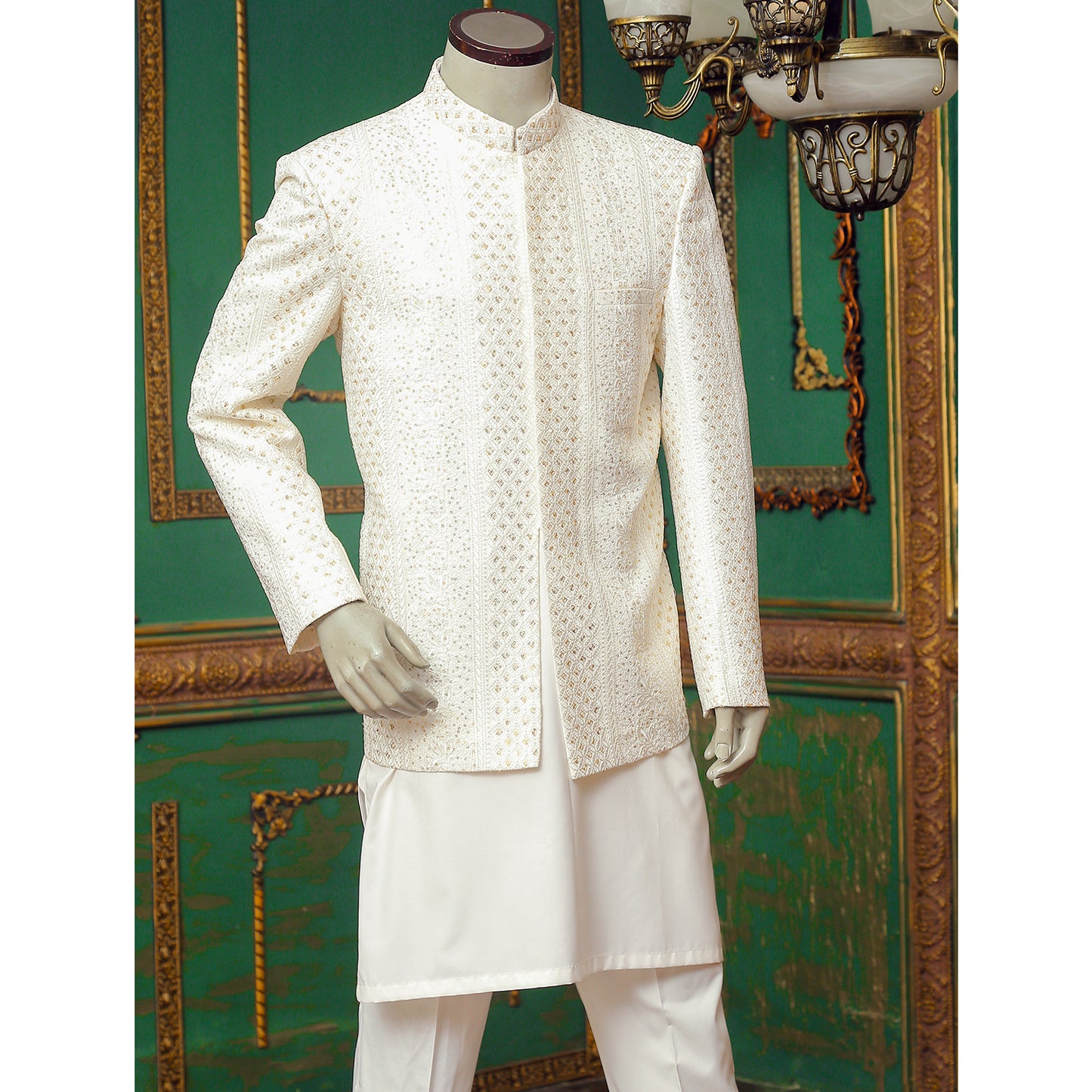 White Embroidered Prince Coat for Men