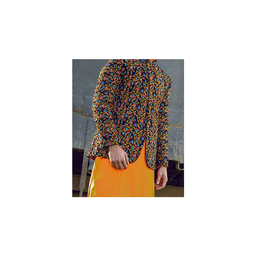 Black Velvet Prince Coat with Colorful Embroidery