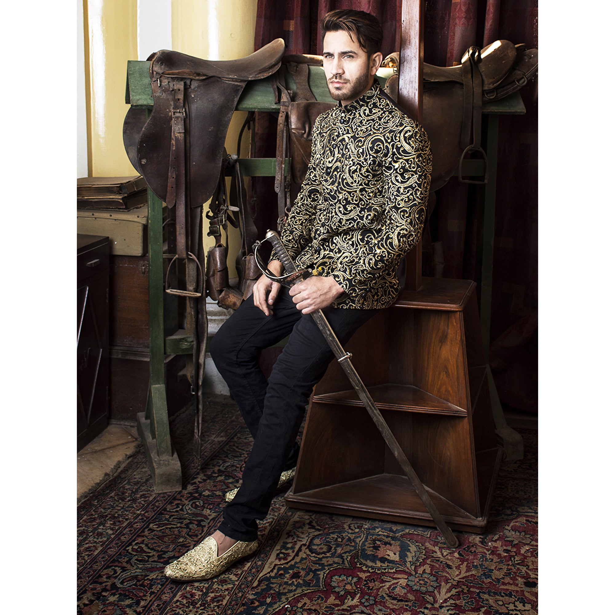 Golden & Copper Tilla Embroidered Prince Coat