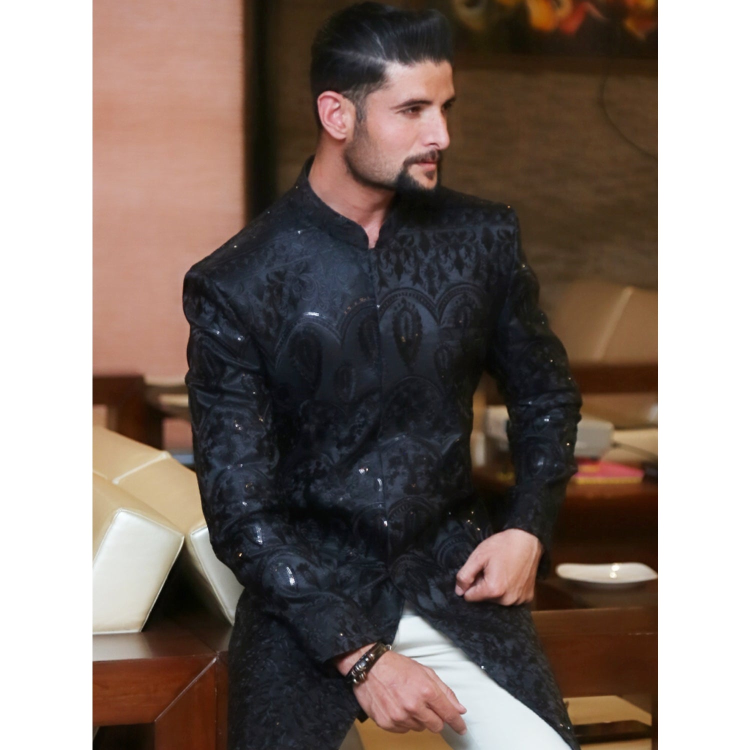 Short Sherwani with Embroidery