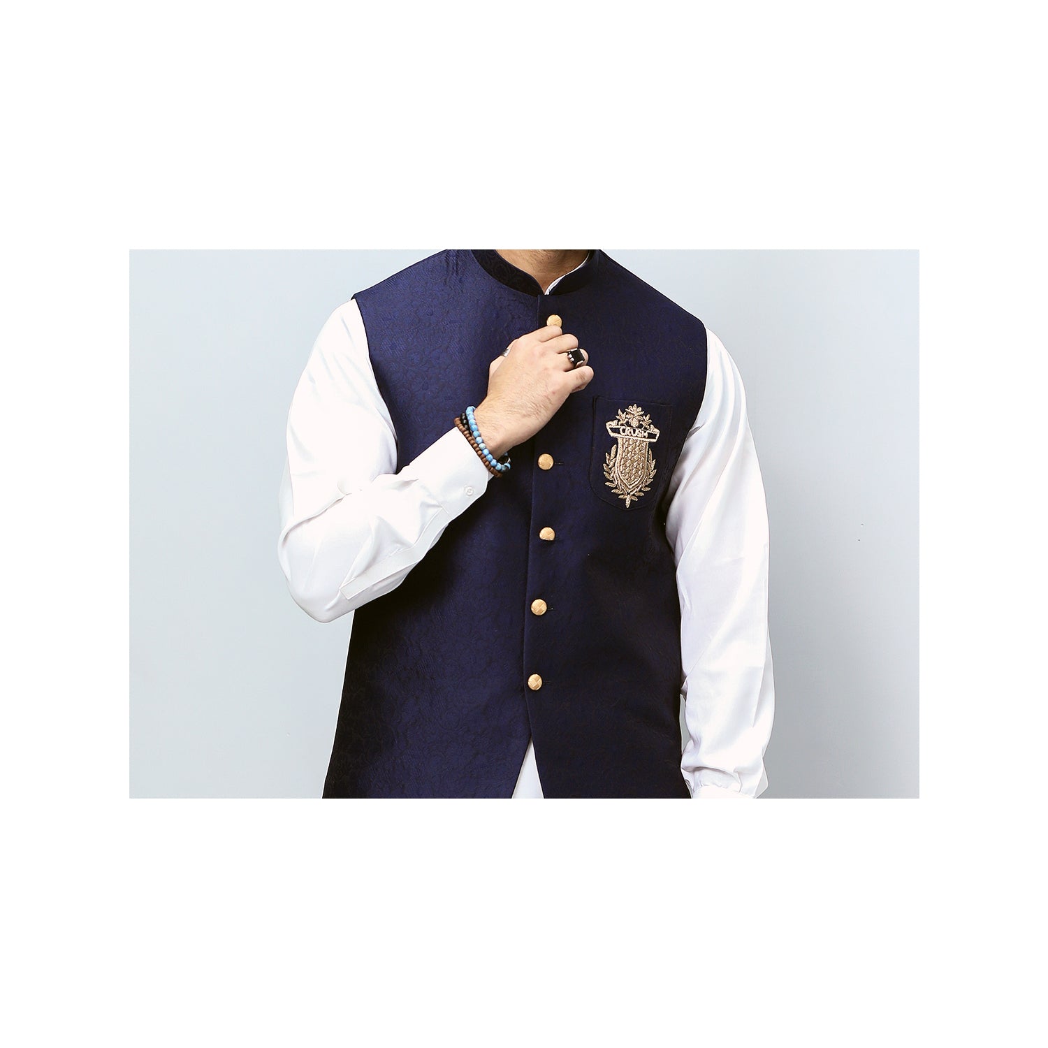 Self Jamawar Waistcoat For Men