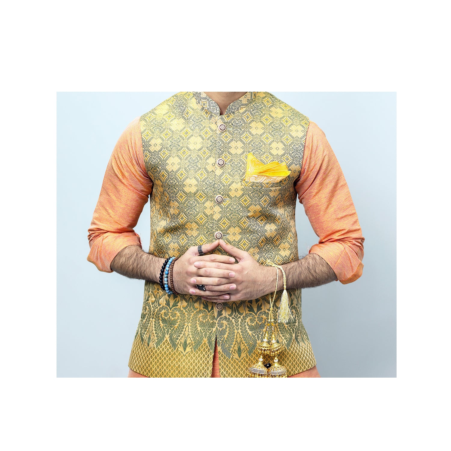 Self Jamawar Waistcoat For Men