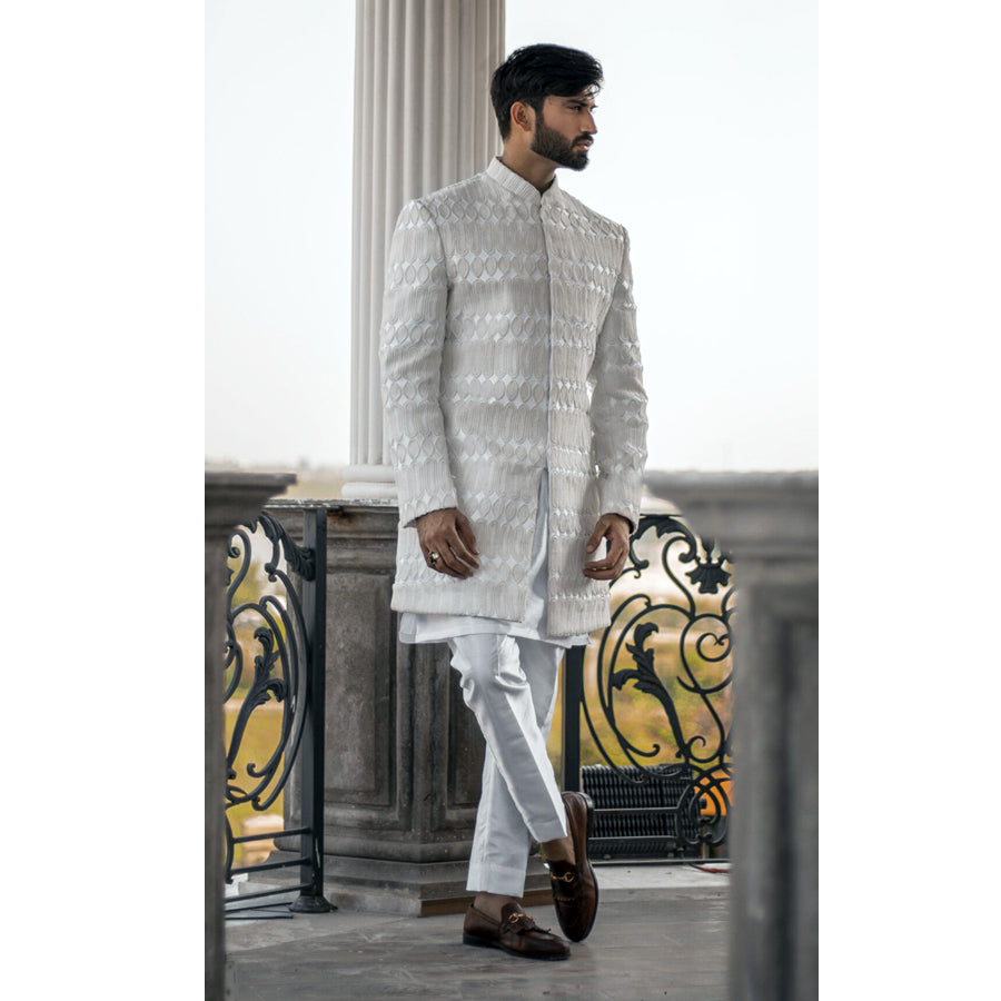 Embroidered Net Short Sherwani