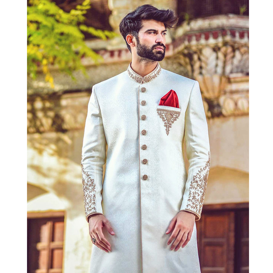 Skin Self Jamawar Sherwani