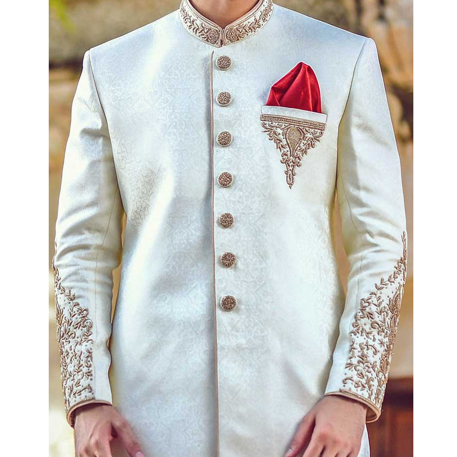 Skin Self Jamawar Sherwani