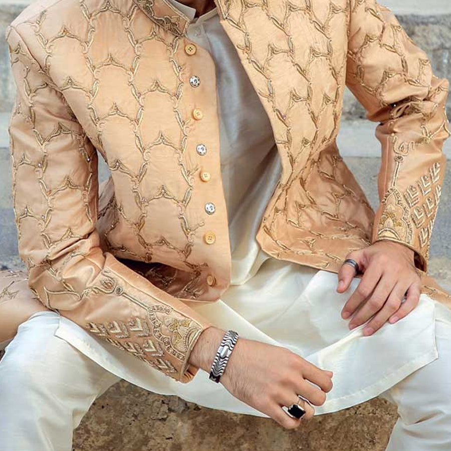 Gold Raw Silk Sherwani