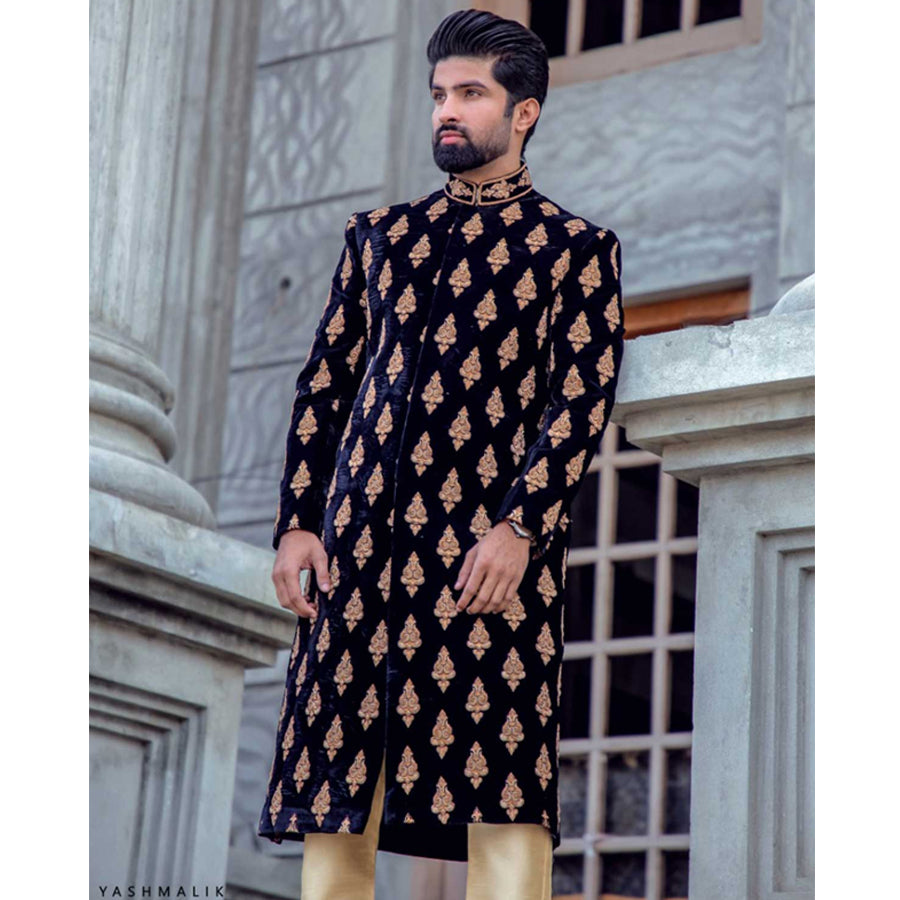 Black Motive Design Sherwani